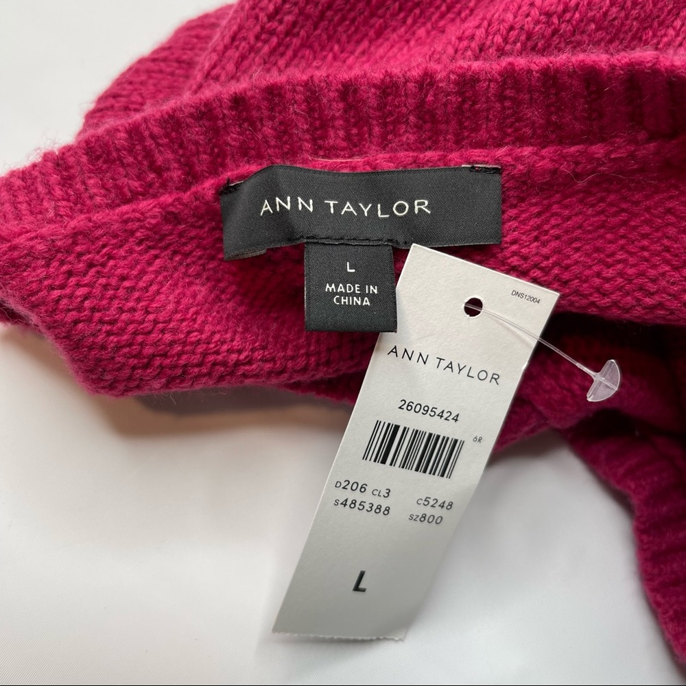 Ann Taylor Sweater Berry Pink Puffy Shoulder, New w/ Tags, Size L - Picture 8 of 10